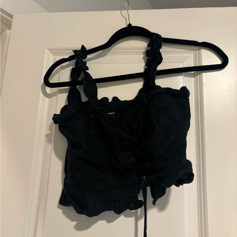 Reformation Black Ruffled Top